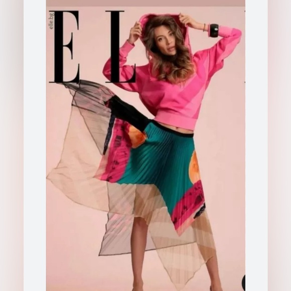 🆕 H&M Studio 2020 Sun Colorful Printed Pleated Asymmetrical High-waisted Skirt - Picture 3 of 10